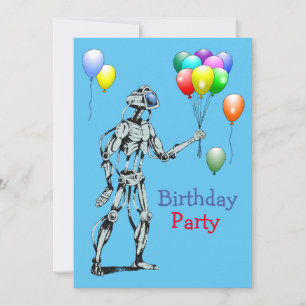 Robô com Balões - Convite de Aniversário