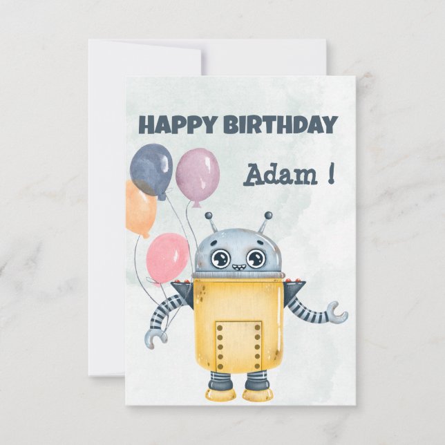 Robô com balões Feliz Cartão de Aniversário (Frente)