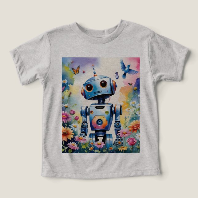 Robô Curioso Com Borboletas E Flores De Aves (Design frontal)