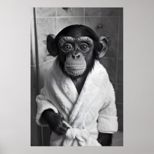 Robô de Banho de Macaco Engraçado Impressão Arte d