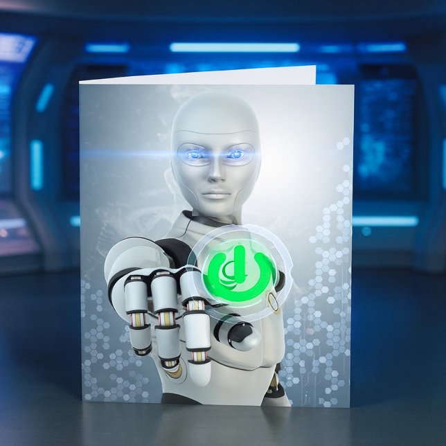 Robô Empurrando Cartões de Nota Sci-Fi com Botão L (Criador carregado)