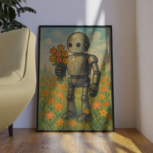 Robô Retro Bonito Com Poster De Arte De Parede De 
