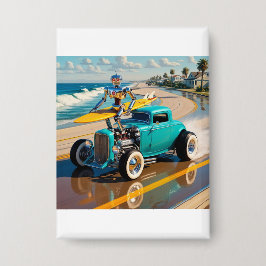 robô vintage com surfboard , na praia