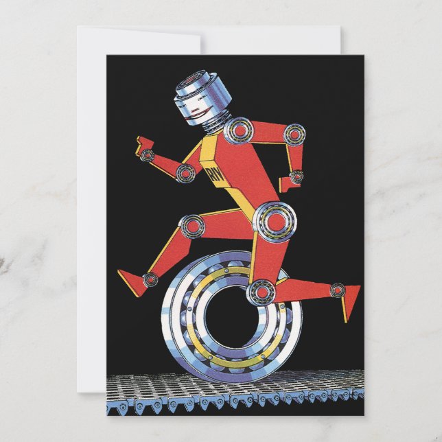 Robô Vintage Science Fiction Running with Wheel (Frente)