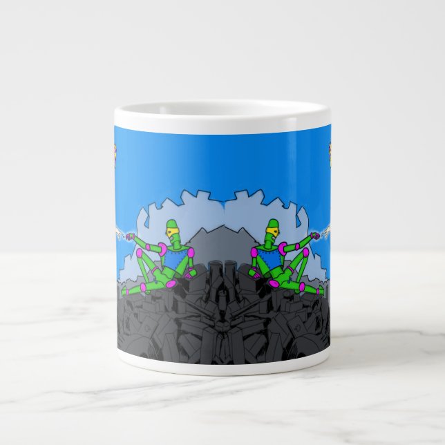 Robôs e Aliens, caneca de café jumbo  (Frente)