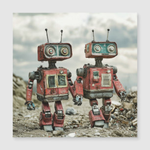 Robôs Retro Fofos de Amor de Braços Dadas