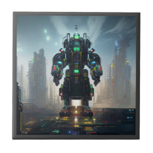Robot 4 azulejo de cerâmica pequena