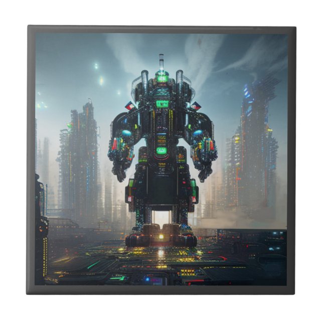 Robot 4 azulejo de cerâmica pequena (Frente)