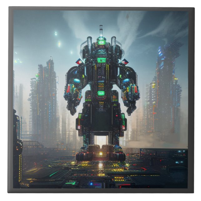 Robot 4 grande azulejo de cerâmica (Frente)