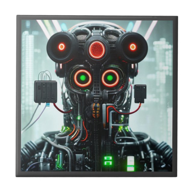 Robot 5 azulejo de cerâmica pequeno (Frente)