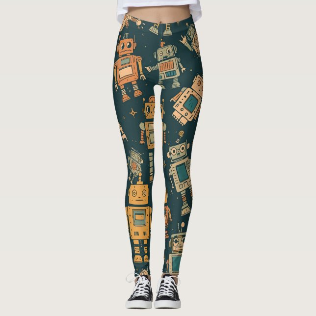 Robot Pattern Leggings – Gift for Young Tech Fans (Frente)
