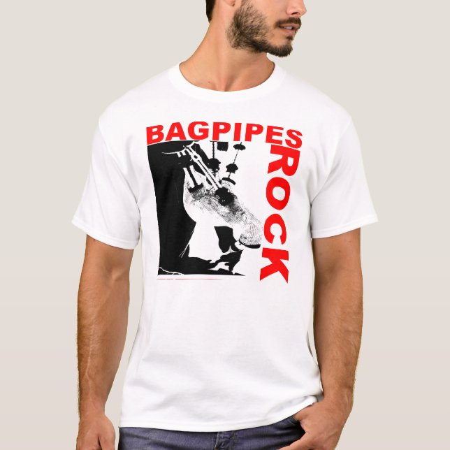 Rocha dos Bagpipes na camiseta branca (Frente)
