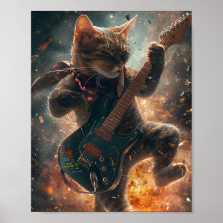 Rock Cat Tocando Poster de Violão
