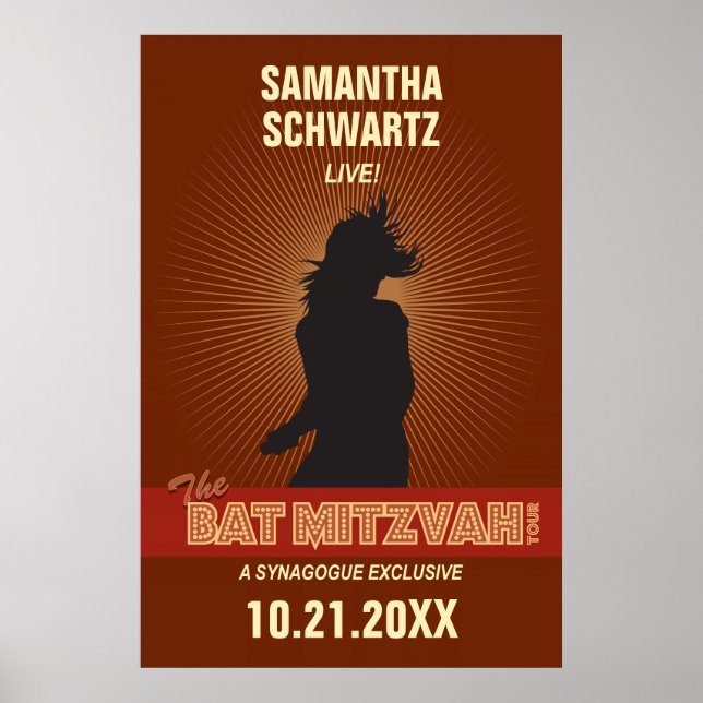 Rock Star Bat Mitzvah Poster em Brown (Frente)