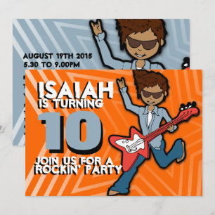 Rockstar boy 10º aniversário convite azul