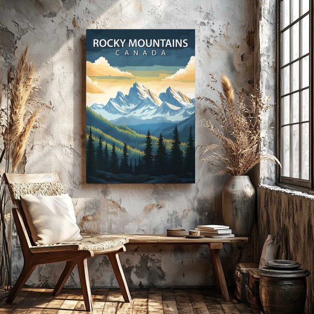 Rocky Mountains Canada Travel Poster Canvas Art (Rocky Mountains Canada Travel Poster Canvas Art by TinkPrints.)