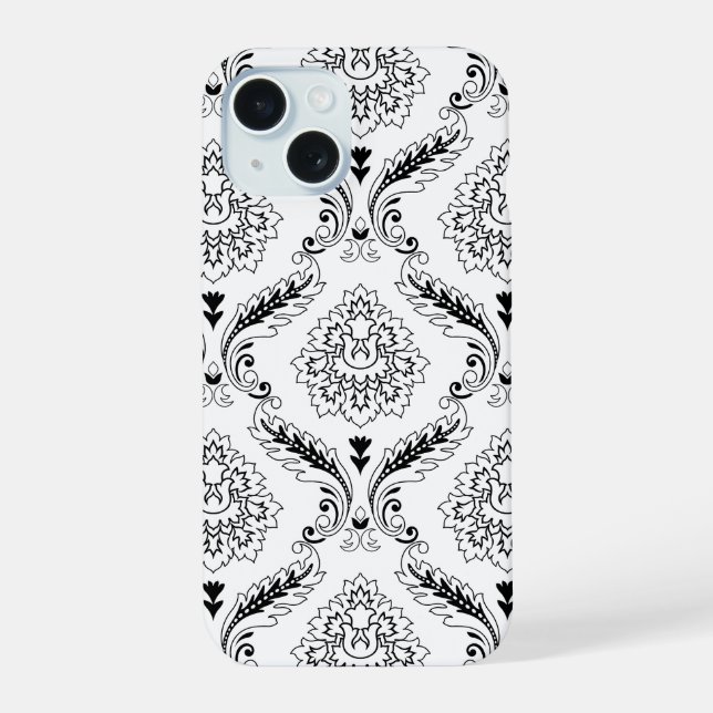 Rococo Damask Line Pattern Black on White (Verso)