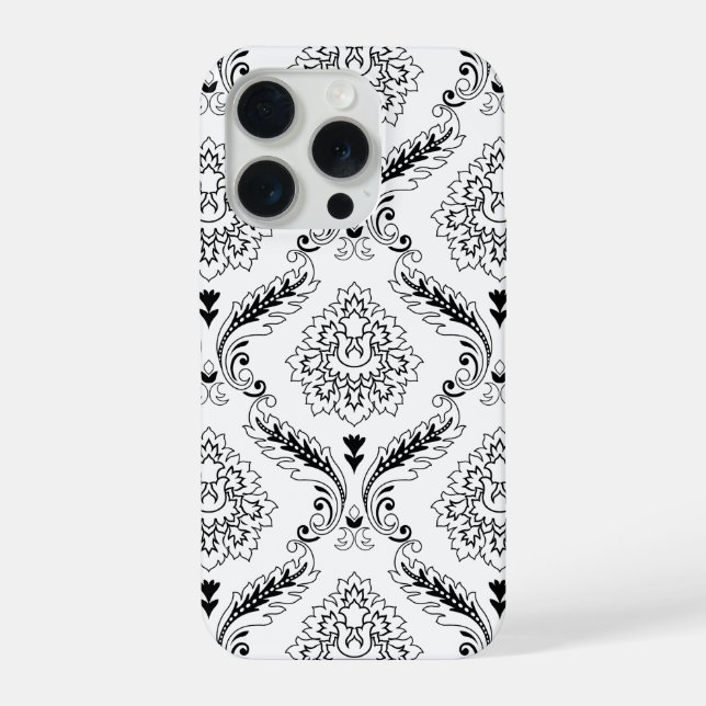 Rococo Damask Line Pattern Black on White (Verso)