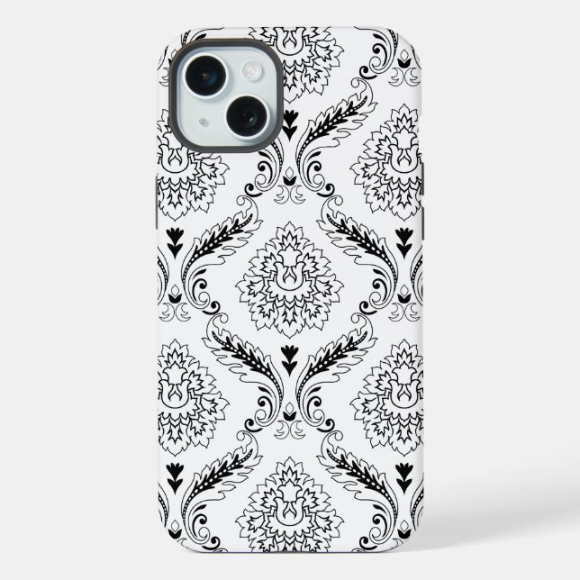 Rococo Damask Line Pattern Black on White (Verso)