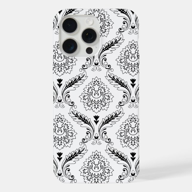Rococo Damask Line Pattern Black on White (Verso)