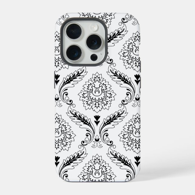 Rococo Damask Line Pattern Black on White (Verso)