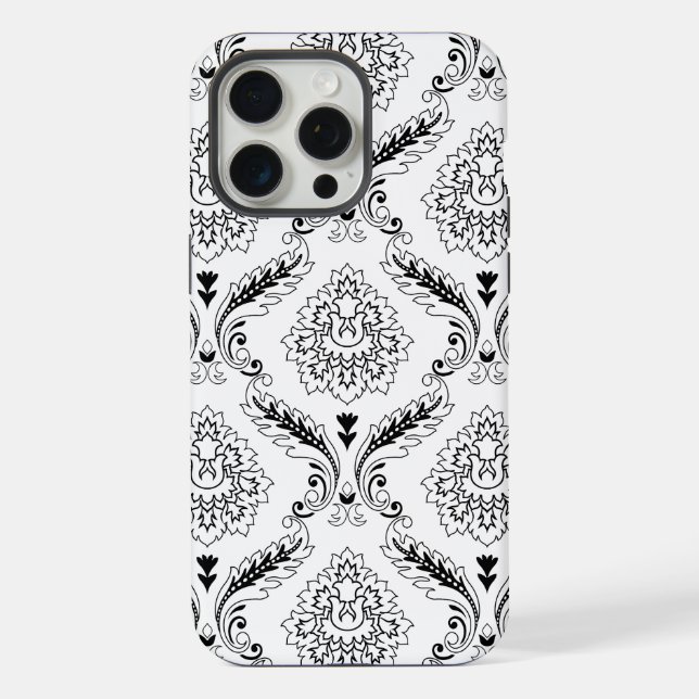 Rococo Damask Line Pattern Black on White (Verso)