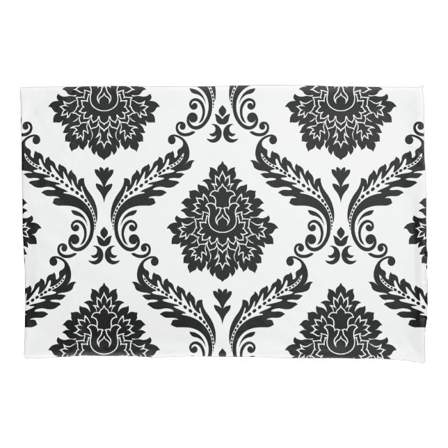 Rococo Damask Padrão Grande Preto no Branco (Frente)