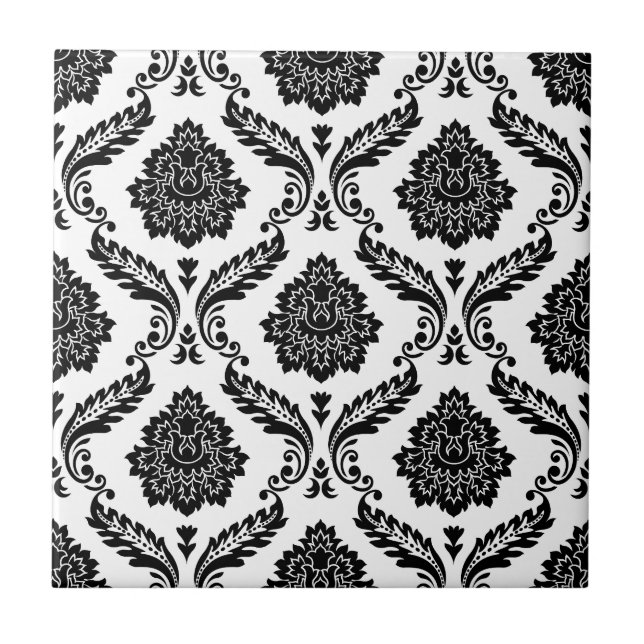 Rococo Damask Pattern Black on White (Frente)