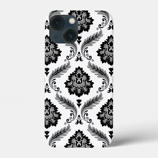 Rococo Damask Pattern Grey Black White (Verso)