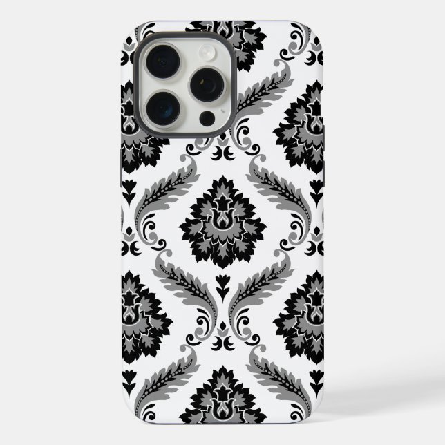 Rococo Damask Pattern Grey Black White (Verso)