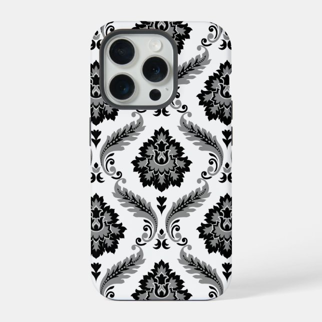 Rococo Damask Pattern Grey Black White (Verso)