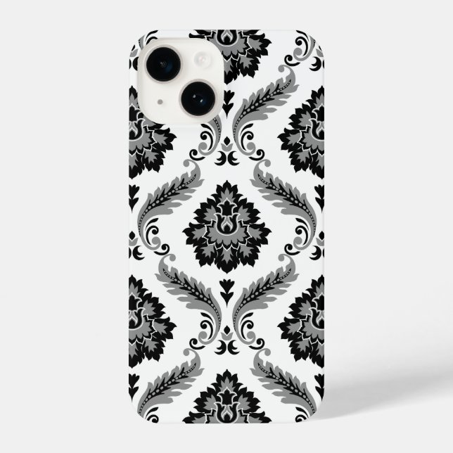 Rococo Damask Pattern Grey Black White (Verso)