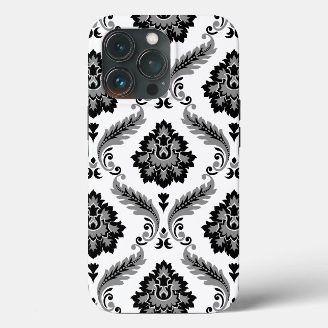 Rococo Damask Pattern Grey Black White (Verso)
