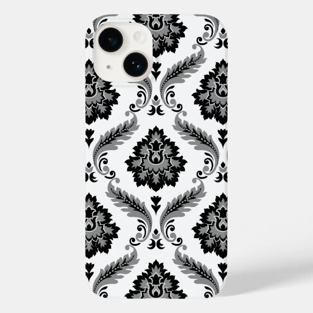 Rococo Damask Pattern Grey Black White (Verso)