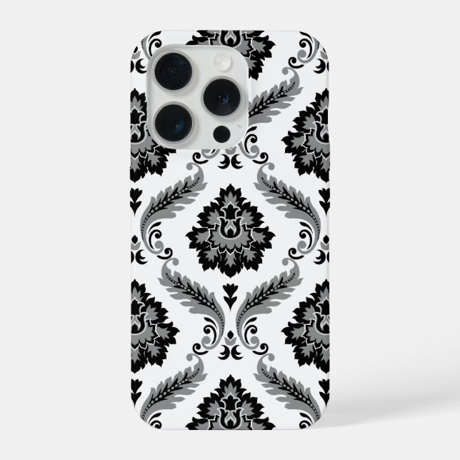 Rococo Damask Pattern Grey Black White (Verso)
