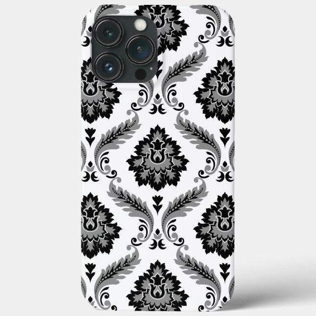 Rococo Damask Pattern Grey Black White (Verso)