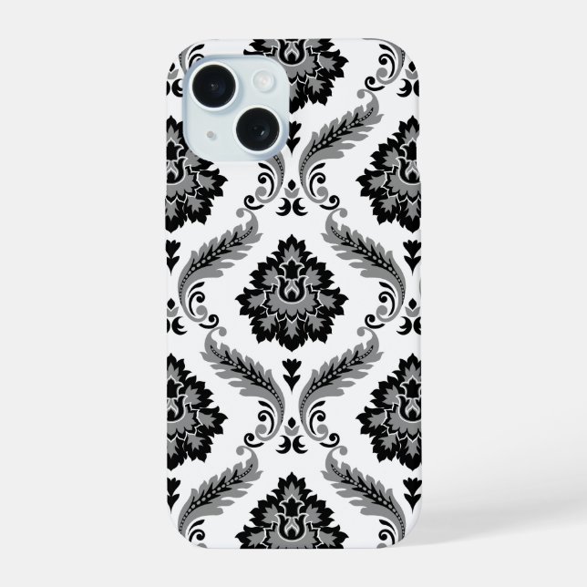 Rococo Damask Pattern Grey Black White (Verso)
