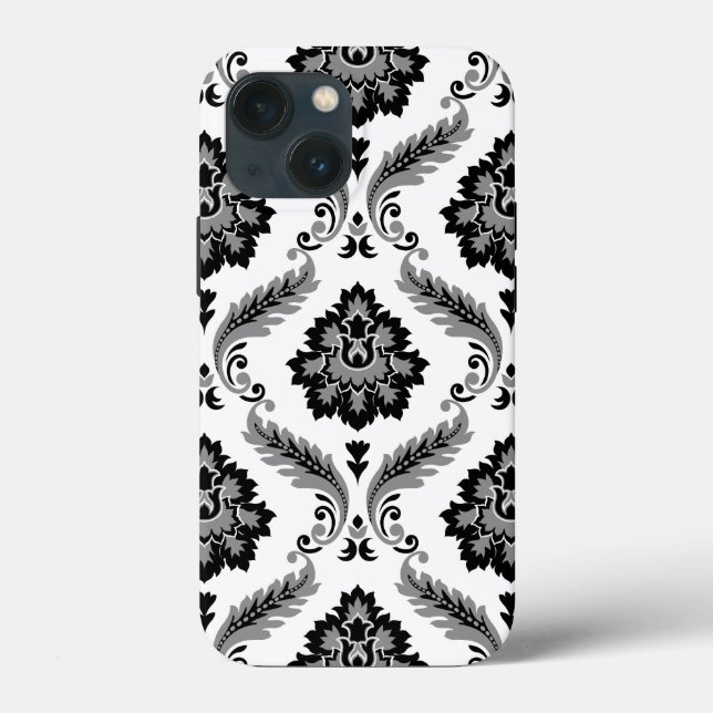 Rococo Damask Pattern Grey Black White (Verso)