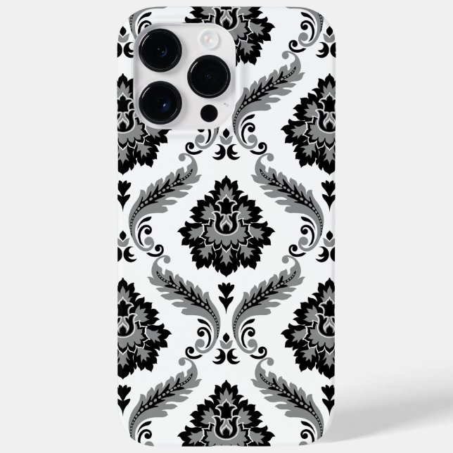 Rococo Damask Pattern Grey Black White (Verso)