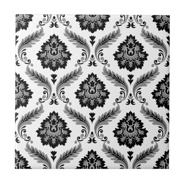Rococo Damask Pattern Grey Black White (Frente)