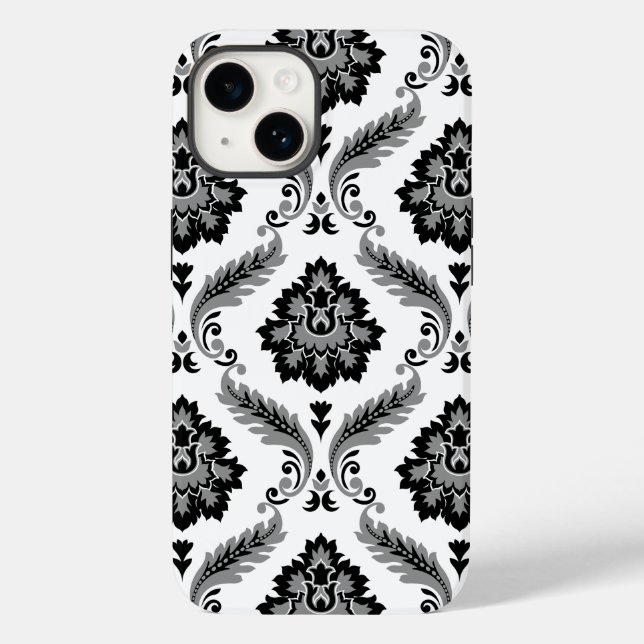 Rococo Damask Pattern Grey Black White (Verso)