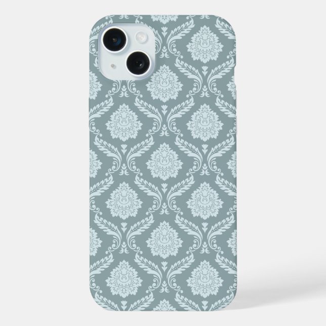 Rococo Damask Rpt Padrão Ovo de Pato Azul+Turquesa (Verso)