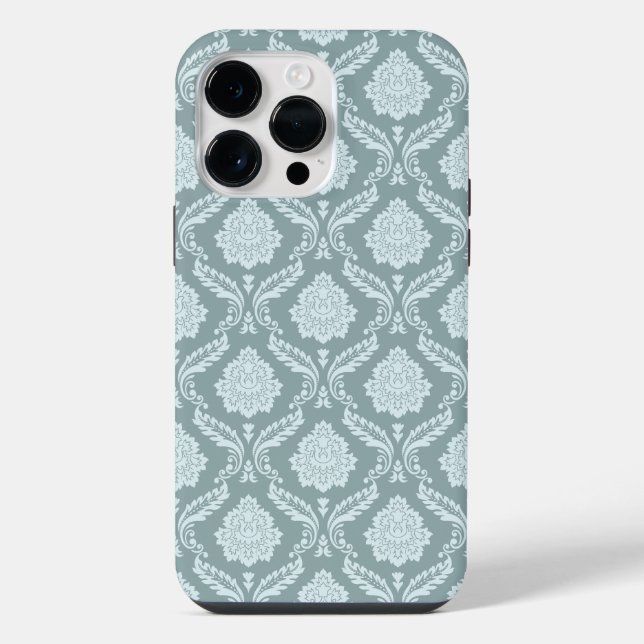 Rococo Damask Rpt Padrão Ovo de Pato Azul+Turquesa (Verso)