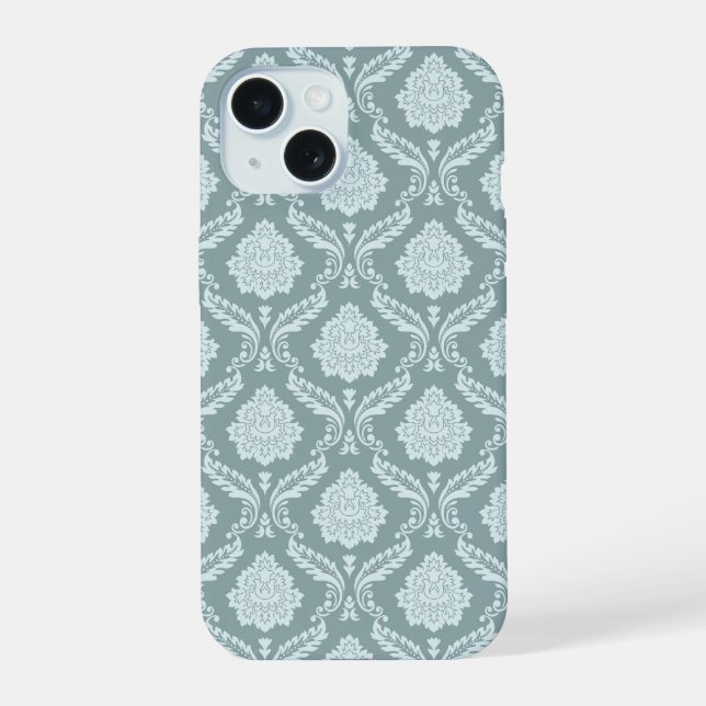 Rococo Damask Rpt Pattern Duck Egg Blue+Teal (Verso)