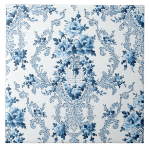 Rococo Floral francês branco e azul elegante