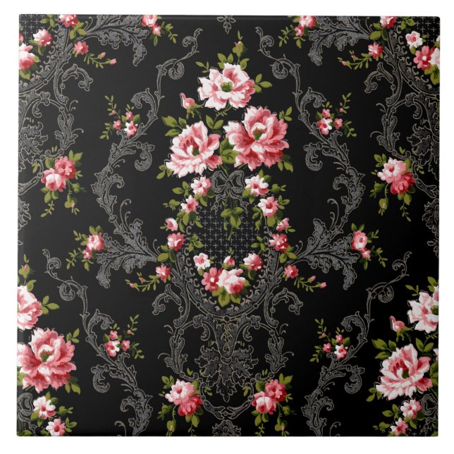 Rococo Floral-Negro Elegante Francês (Frente)