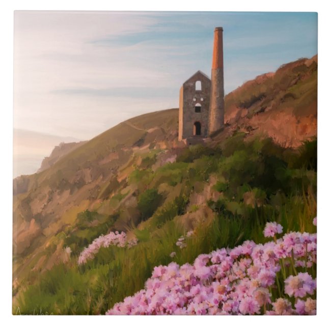 Roda Coates tin, com flores cor-de-rosa, Cornwall (Frente)