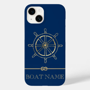 Roda de Leme Náutica Dourada, Azul Marinho