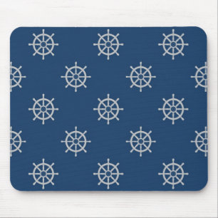 Roda do Navio Náutico Clássico em Azul Mouse Pad