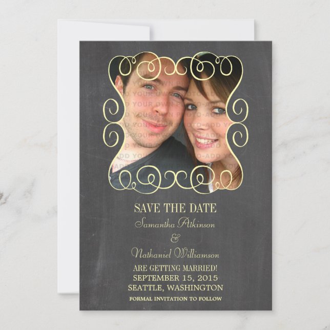 Roda Foto do Quadro de Chalkboard Salvar o Convite (Frente)